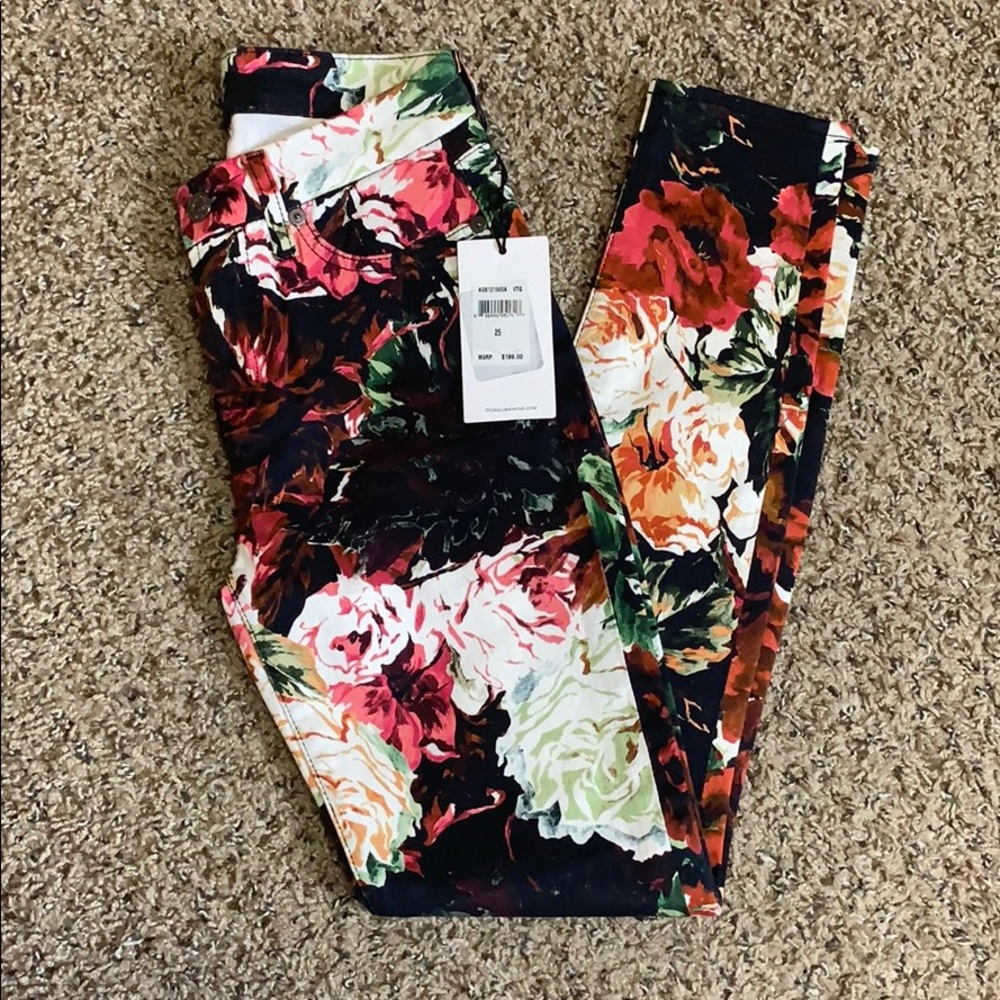 7FAM Super Skinny Ankle Floral Jeans